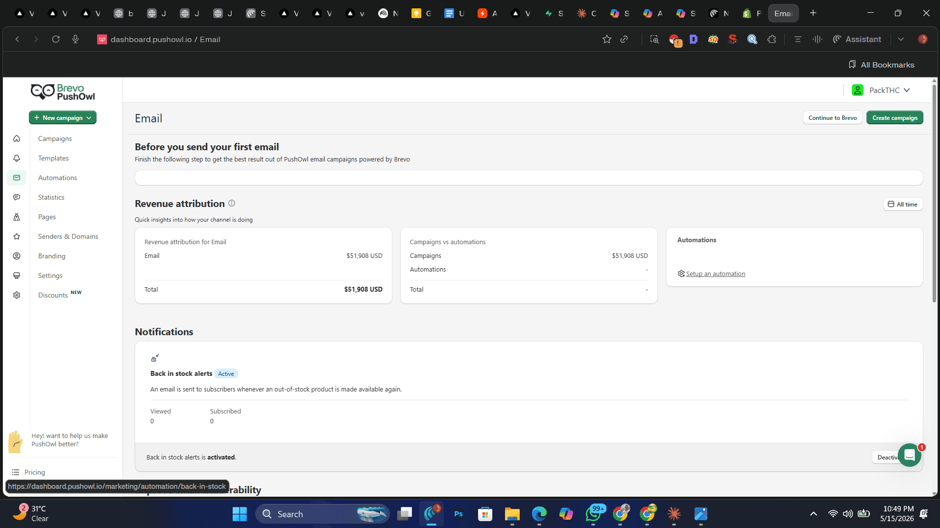 PushOwl Email Automation · PackTHC